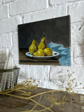 Load image into Gallery viewer, Vintage early 20th century still life oil painting on canvas with pears