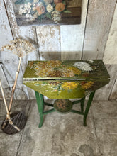 Load image into Gallery viewer, Vintage folding side table hand painted green floral design