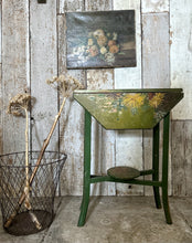 Load image into Gallery viewer, Vintage folding side table hand painted green floral design