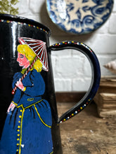 Load image into Gallery viewer, Antique folk art hand painted enamel jug pitcher