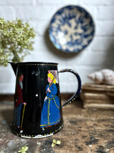 Load image into Gallery viewer, Antique folk art hand painted enamel jug pitcher