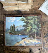 Load image into Gallery viewer, Vintage French 1943 Mid century double sided landscape oil painting on wood