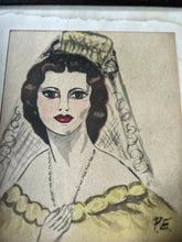 Load image into Gallery viewer, Vintage hand painted water colour Cecil Beaton style portrait  painting