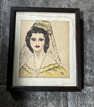 Load image into Gallery viewer, Vintage hand painted water colour Cecil Beaton style portrait  painting