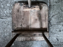 Load image into Gallery viewer, Vintage industrial rustic wooden 3 legged stool with carved initials