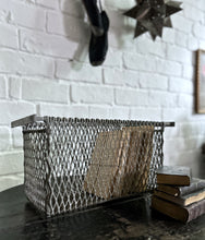 Load image into Gallery viewer, Vintage industrial galvanised wire rectangular handled basket