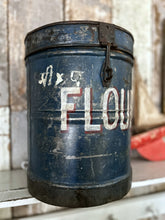 Load image into Gallery viewer, Vintage large blue metal Flour storage tin