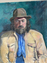 Load image into Gallery viewer, Vintage male portrait oil on board " man in blue cravat" 