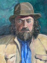 Load image into Gallery viewer, Vintage male portrait oil on board " man in blue cravat" 