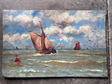 Load image into Gallery viewer, Vintage maritime oil painting on unstretched canvas mounted on board