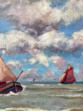 Load image into Gallery viewer, Vintage maritime oil painting on unstretched canvas mounted on board