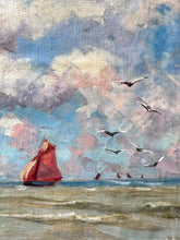 Load image into Gallery viewer, Vintage maritime oil painting on unstretched canvas mounted on board