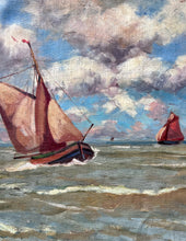 Load image into Gallery viewer, Vintage maritime oil painting on unstretched canvas mounted on board