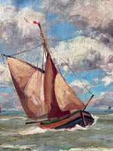 Load image into Gallery viewer, Vintage maritime oil painting on unstretched canvas mounted on board