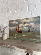Load image into Gallery viewer, Vintage maritime oil painting on unstretched canvas mounted on board