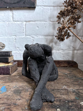 Load image into Gallery viewer, Vintage mid 20th Century black textured clay nude figure sculpture