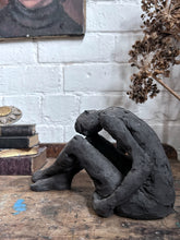 Load image into Gallery viewer, Vintage mid 20th Century black textured clay nude figure sculpture