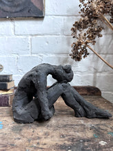 Load image into Gallery viewer, Vintage mid 20th Century black textured clay nude figure sculpture