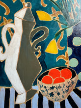 Load image into Gallery viewer, Vintage mid century cubist abstract still life oil painting
