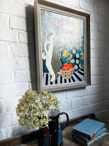 Vintage mid century cubist abstract still life oil painting