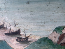 Load image into Gallery viewer, Antique French naive seascape coastal oil painting on board Etretat Normandy Scene