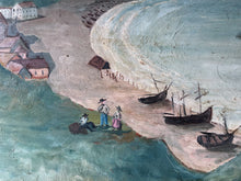 Load image into Gallery viewer, Antique French naive seascape coastal oil painting on board Etretat Normandy Scene