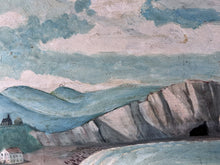 Load image into Gallery viewer, Antique French naive seascape coastal oil painting on board Etretat Normandy Scene