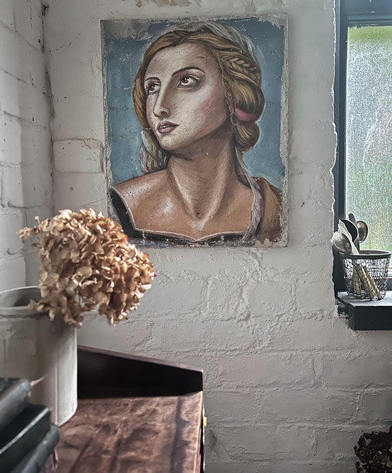 Vintage oil painting on canvas Italian renaissance style portrait female