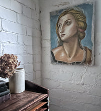 Load image into Gallery viewer, Vintage oil painting on canvas Italian renaissance style portrait female
