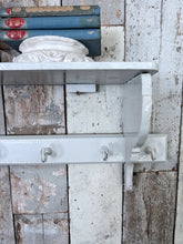 Load image into Gallery viewer, Vintage painted Country Farmhouse style kitchen shelf with 8 hanging hooks