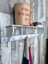 Load image into Gallery viewer, Vintage painted Country Farmhouse style kitchen shelf with 8 hanging hooks