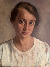 Load image into Gallery viewer, Vintage Early 20th Century realism portrait oil painting in gilt frame Lady in white