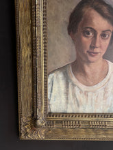 Load image into Gallery viewer, Vintage Early 20th Century realism portrait oil painting in gilt frame Lady in white