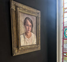 Load image into Gallery viewer, Vintage Early 20th Century realism portrait oil painting in gilt frame Lady in white