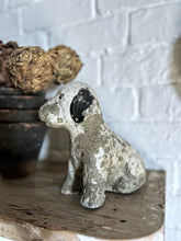 Load image into Gallery viewer, Vintage reconstituted stone patch puppy dog english decorative weathered garden ornament