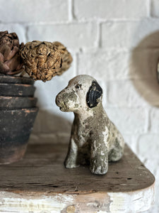 Vintage reconstituted stone patch puppy dog english decorative weathered garden ornament