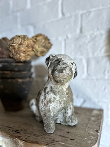 Vintage reconstituted stone patch puppy dog english decorative weathered garden ornament