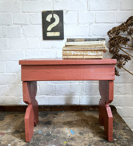 Vintage rustic painted Swedish wooden stool