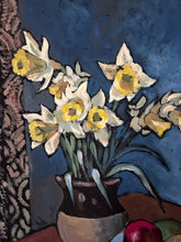 Load image into Gallery viewer, Vintage still life with daffodils in jug oil painting on board