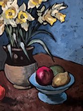 Load image into Gallery viewer, Vintage still life with daffodils in jug oil painting on board