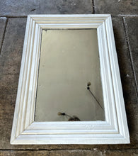 Load image into Gallery viewer, Vintage white painted original stepped wooden mirror with foxed glass