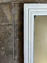 Load image into Gallery viewer, Vintage white painted original stepped wooden mirror with foxed glass