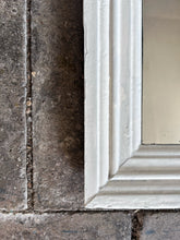 Load image into Gallery viewer, Vintage white painted original stepped wooden mirror with foxed glass