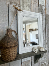 Load image into Gallery viewer, Vintage white painted original stepped wooden mirror with foxed glass