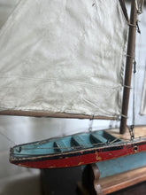 Load image into Gallery viewer, Vintage wood &amp; metal red blue pond yacht on stand