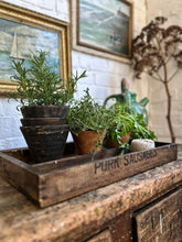 Load image into Gallery viewer, Vintage wooden butchers tray pork sausages stencilled front