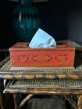 Load image into Gallery viewer, Vintage wooden hand painted floral tissue box cover