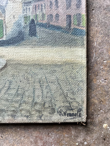 Vintage Belgium oil painting on canvas landscape street scene
