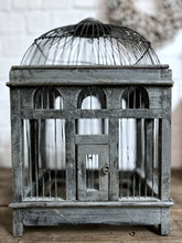 Load image into Gallery viewer, Vintage Decorative wooden and wire grey painted bird cage