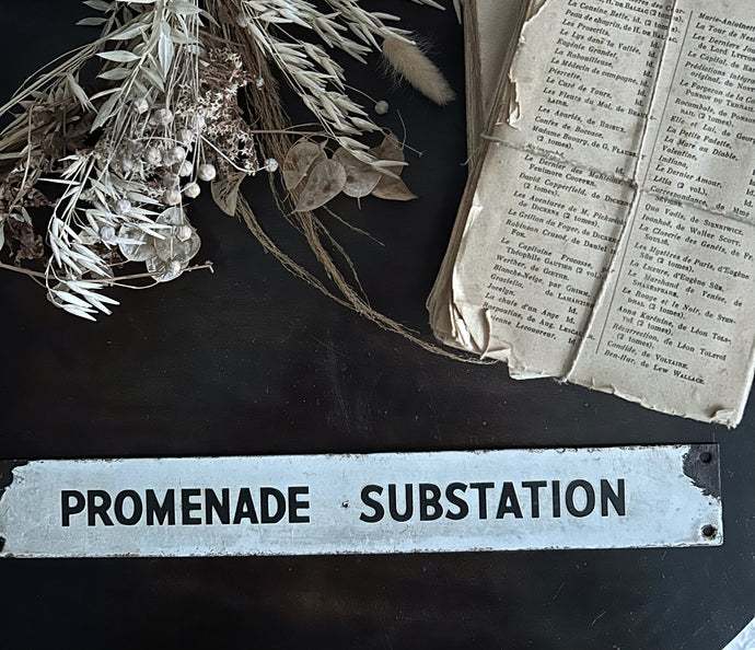Vintage enamel Promenade typography sign